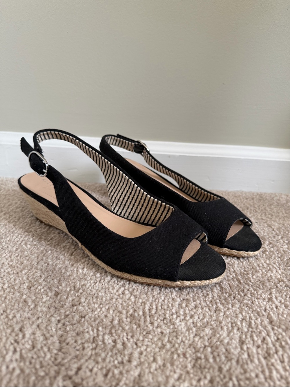 Kelly & Katie Black Slingback Peep-Toe Wedge Sandals